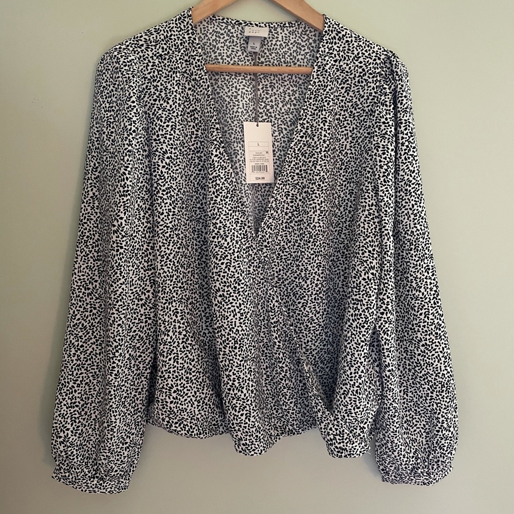 A new Day Wrap front blouse